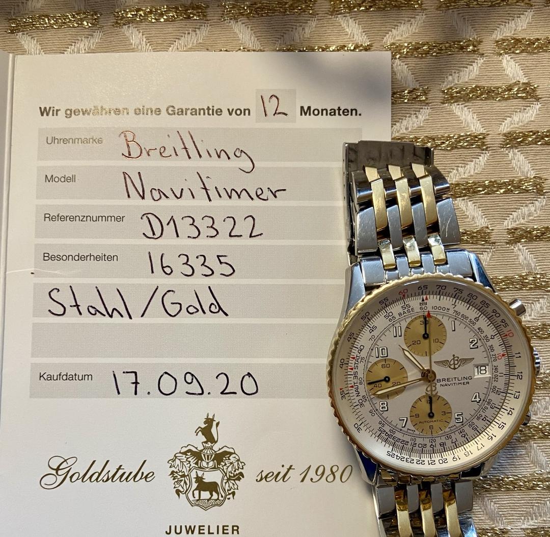Breitling Navitimer Armbanduhr in Stahl-Gold mit zugehörigen Originalpapieren